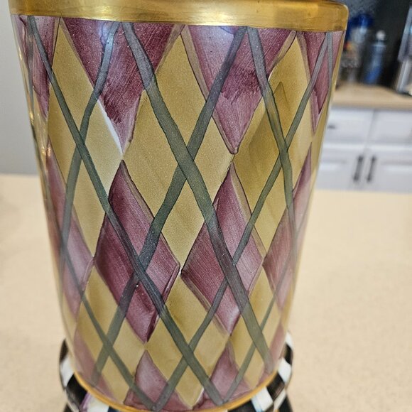 RARE MACKENZIE CHILDS ARGYLE PLAID AURORA CERAMIC COLUMN STORAGE CANISTER JAR - Picture 5 of 16